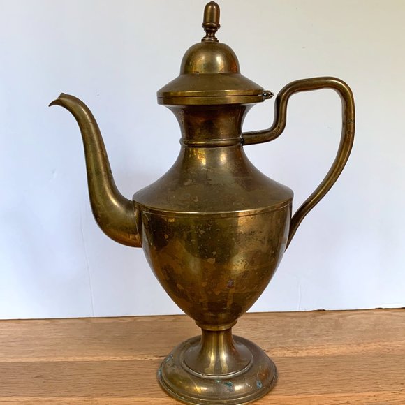 VTG Brass Coffee Pot Pedestal Boho Decor Large Tea Bohemian Accent - Picture 1 of 11